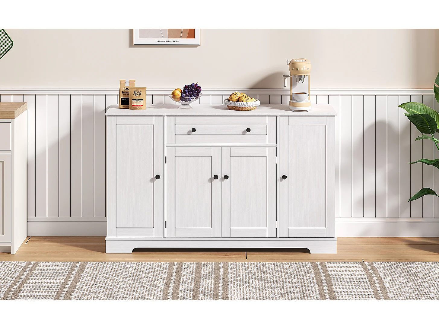 Aparador de cocina multifuncional, puertas y estantes regulables, diseño moderno con dispositivo antivuelco, ideal para cocina, salón