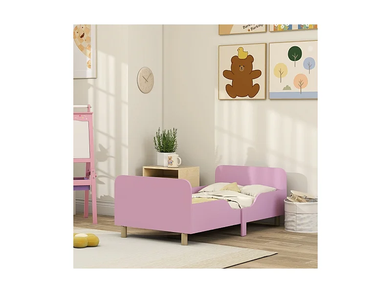 AIYAPLAY Rosa MDF Kinderbettgestell - Einzelbett mit Sicherheitsgitter, ohne Matratze