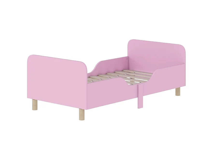 AIYAPLAY Rosa MDF Kinderbettgestell - Einzelbett mit Sicherheitsgitter, ohne Matratze