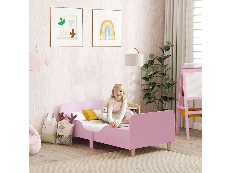 Cadre de lit enfant AIYAPLAY en MDF rose – Lit simple avec barrières de sécurité, sans matelas