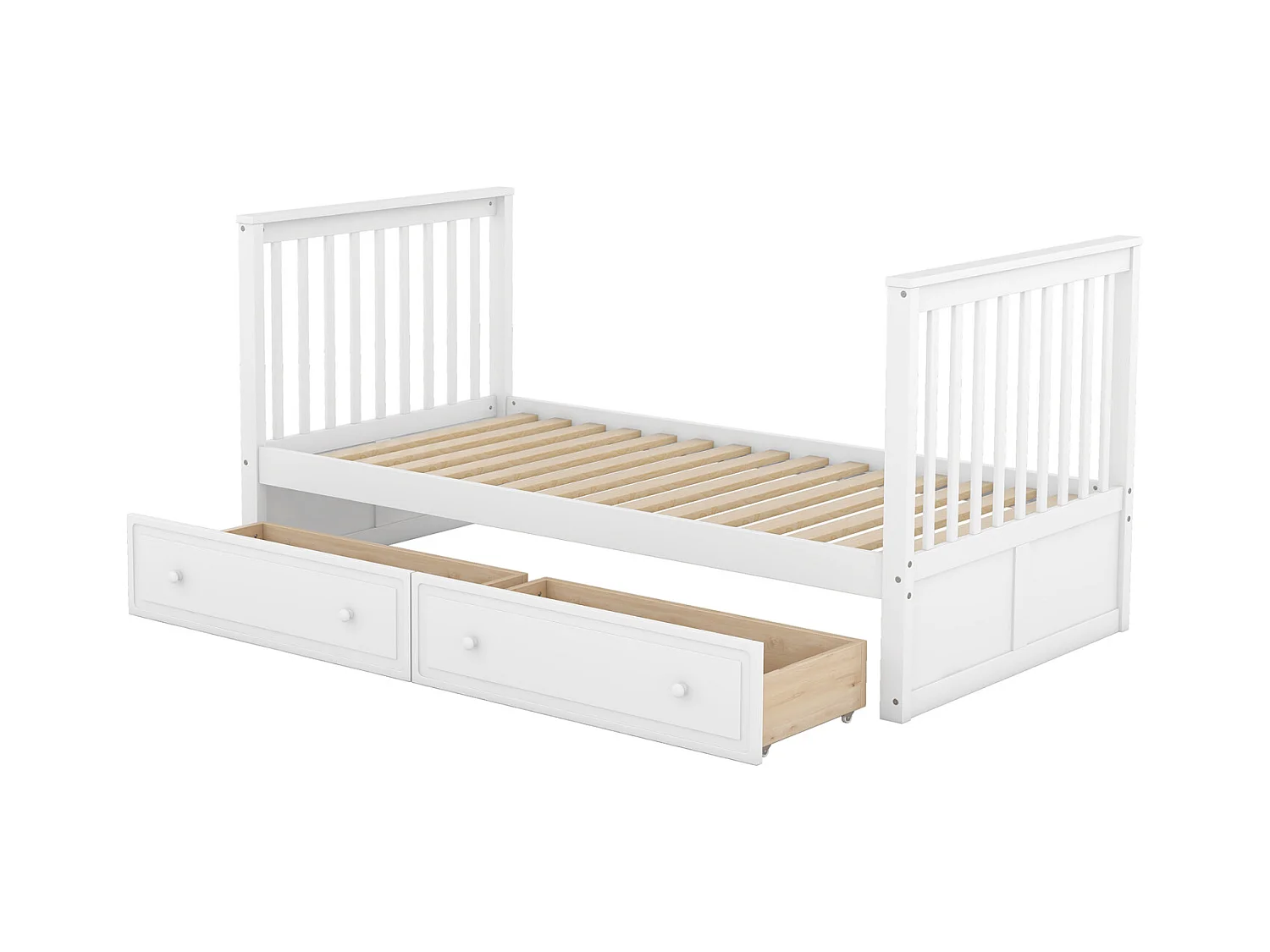 Funktionelles Etagenbett 90x200 cm aus weißem Holz - Mit Schubladen und umbaubarem Bett, für Kinder