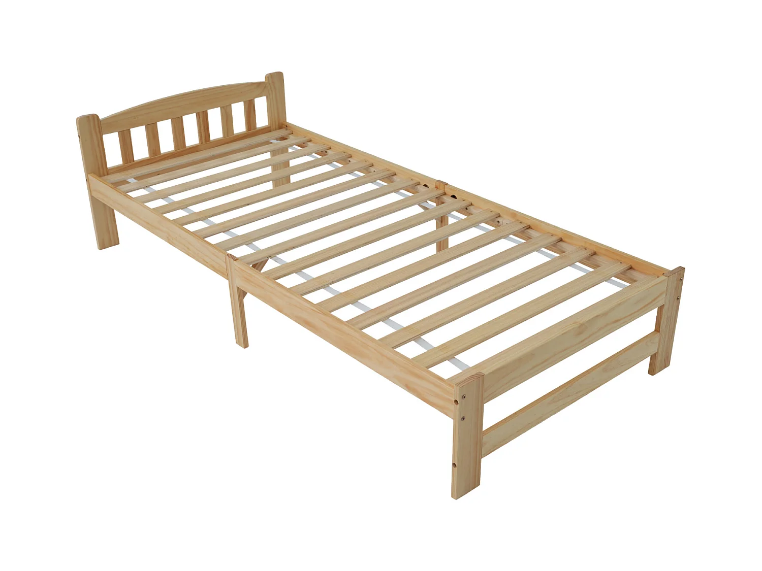 Eenpersoonsbed 90x200 cm in natuurlijk massief hout met hoofdeinde en bedbodem – Futon-stijl, voor tieners of volwassenen