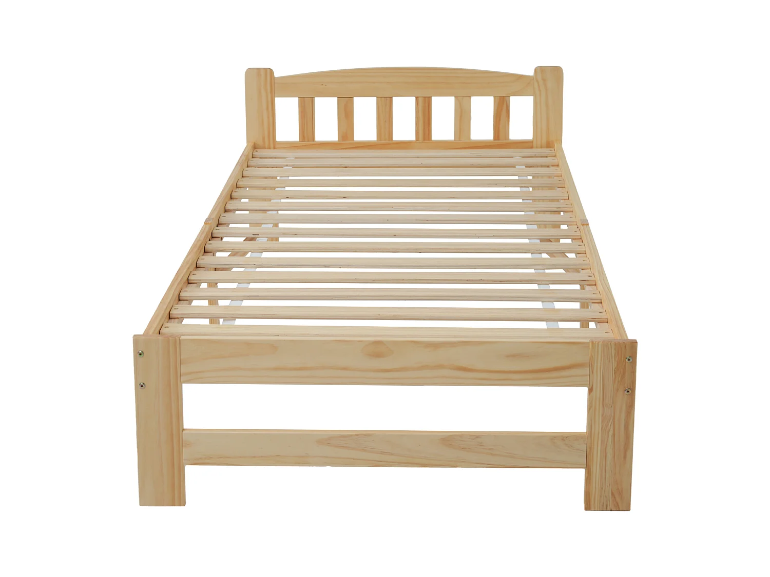 Eenpersoonsbed 90x200 cm in natuurlijk massief hout met hoofdeinde en bedbodem – Futon-stijl, voor tieners of volwassenen