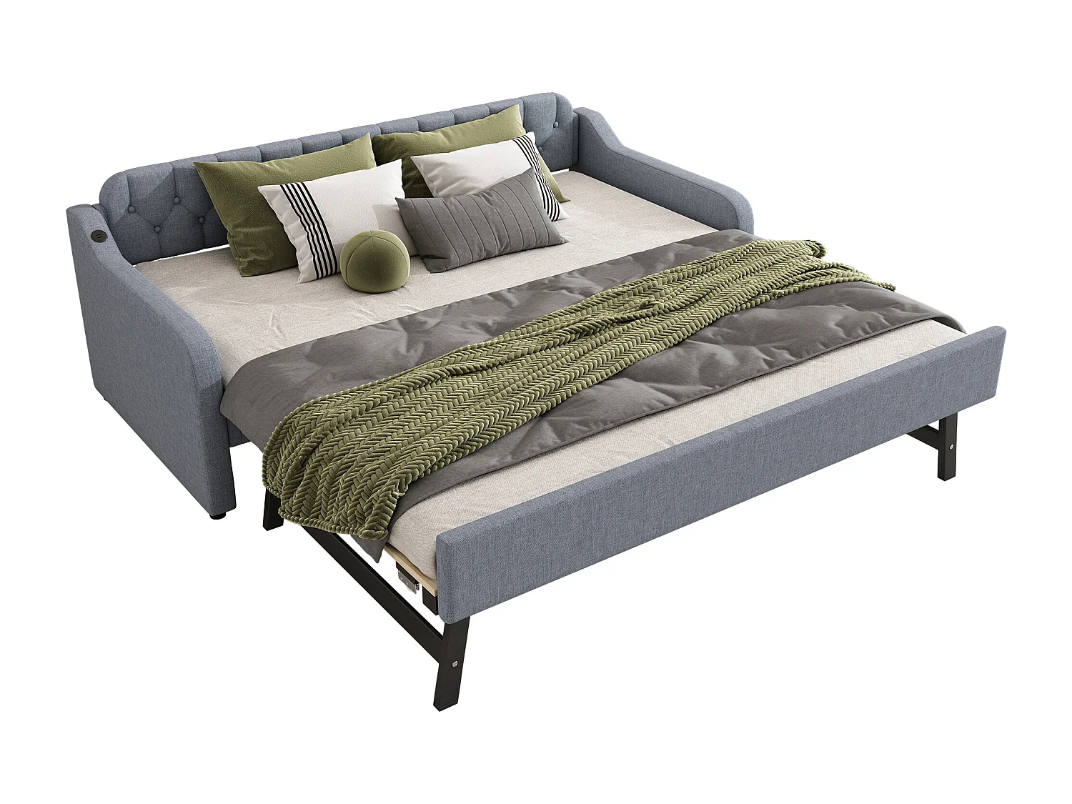 Sofá-cama cinza 90x200 cm com cama retrátil e porta USB – Cama de hóspedes multifuncional