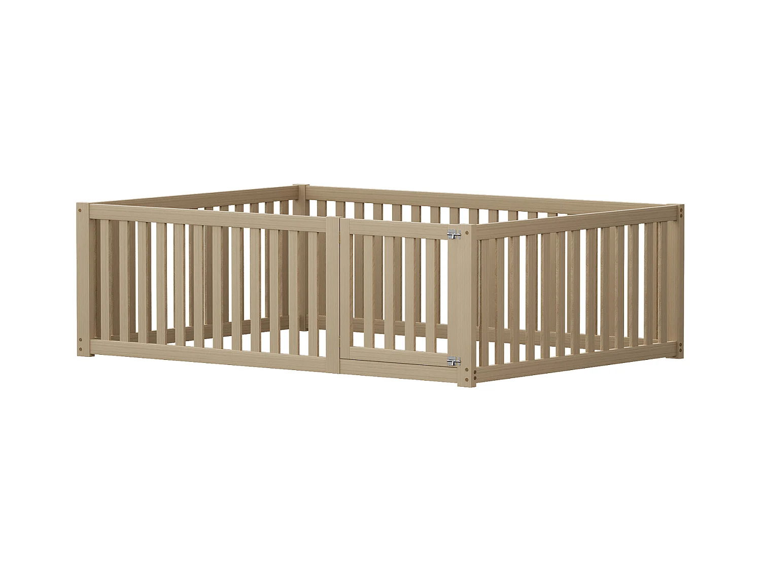 Kinderbed 140x200 cm met frame van natuurlijk hout - Lattenbodem, leuningen en veiligheidsdeur