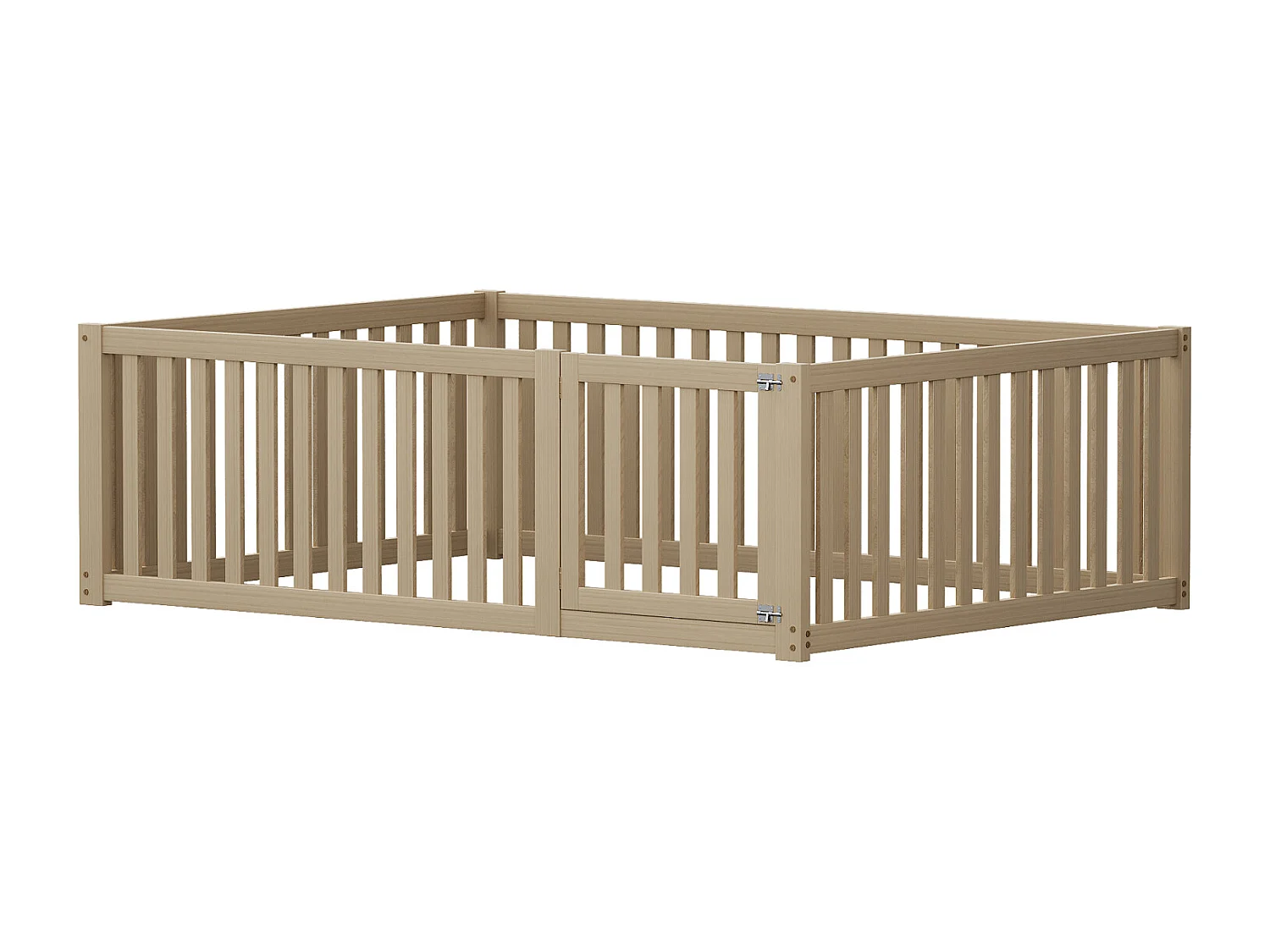 Kinderbed 140x200 cm met frame van natuurlijk hout - Lattenbodem, leuningen en veiligheidsdeur