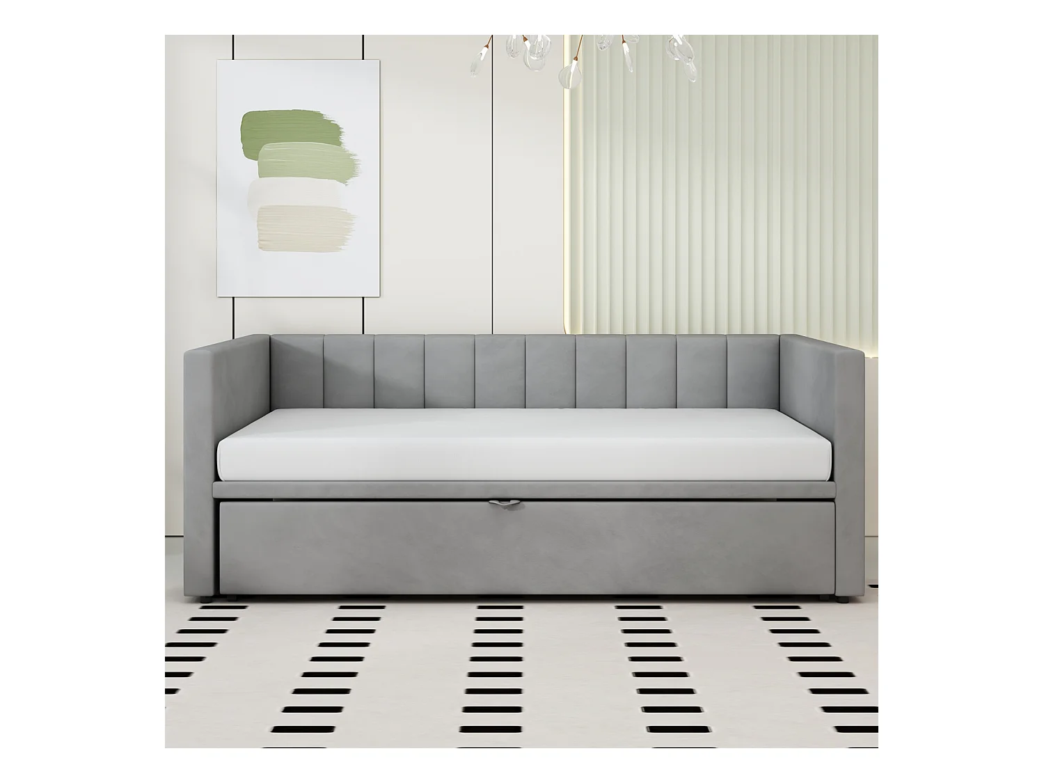 Schlafsofa 90/180x200 cm in grauem Samt – Ausziehbett mit Lattenrost, multifunktional