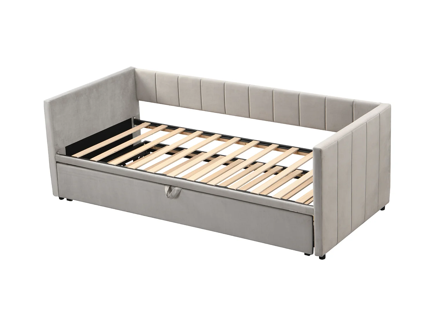 Schlafsofa 90/180x200 cm in grauem Samt – Ausziehbett mit Lattenrost, multifunktional