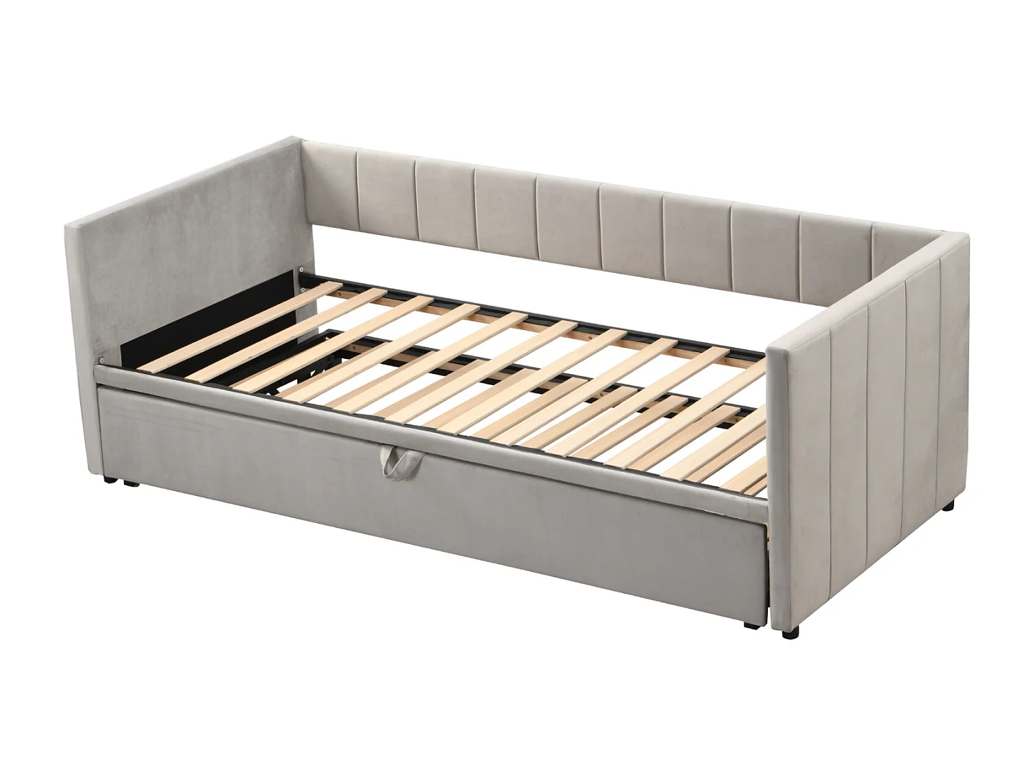 Sofá-cama 90/180x200 cm em veludo cinza – Cama de rodízio com estrado de ripas, multifuncional