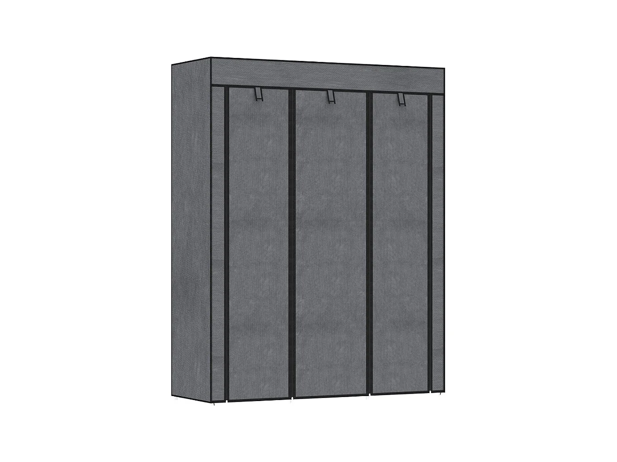 Armoire pliante en tissu gris foncé avec 8 étagères et tringle à vêtements – 125 x 43 x 162,5 cm, pratique et gain de place pour chambre