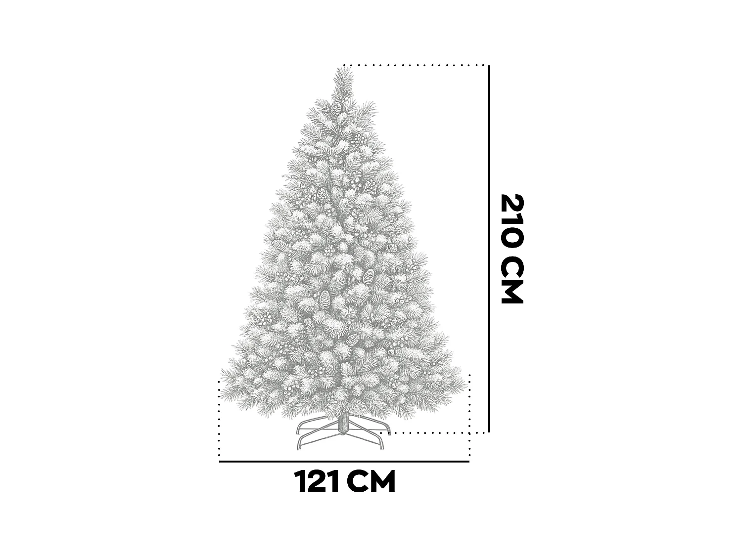 Cortina - Árbol de Navidad nevado en PVC y PP con piñas y bayas Ø121x210H, 1348 puntas