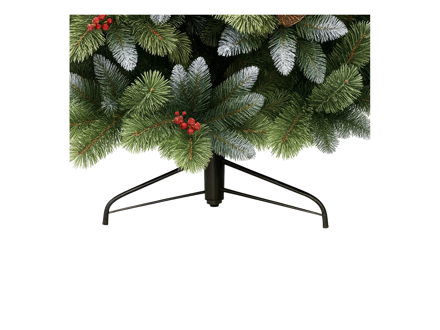 Cortina - Árbol de Navidad nevado en PVC y PP con piñas y bayas Ø121x210H, 1348 puntas