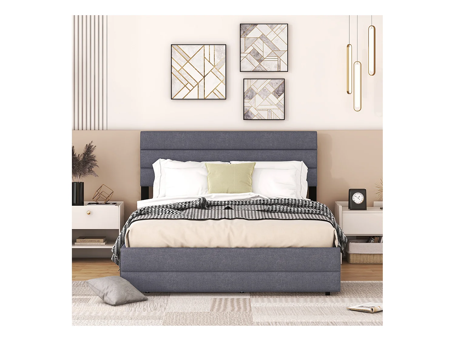 Plattformbett 140x200 cm grau für zwei Personen – Mit zwei Schubladen