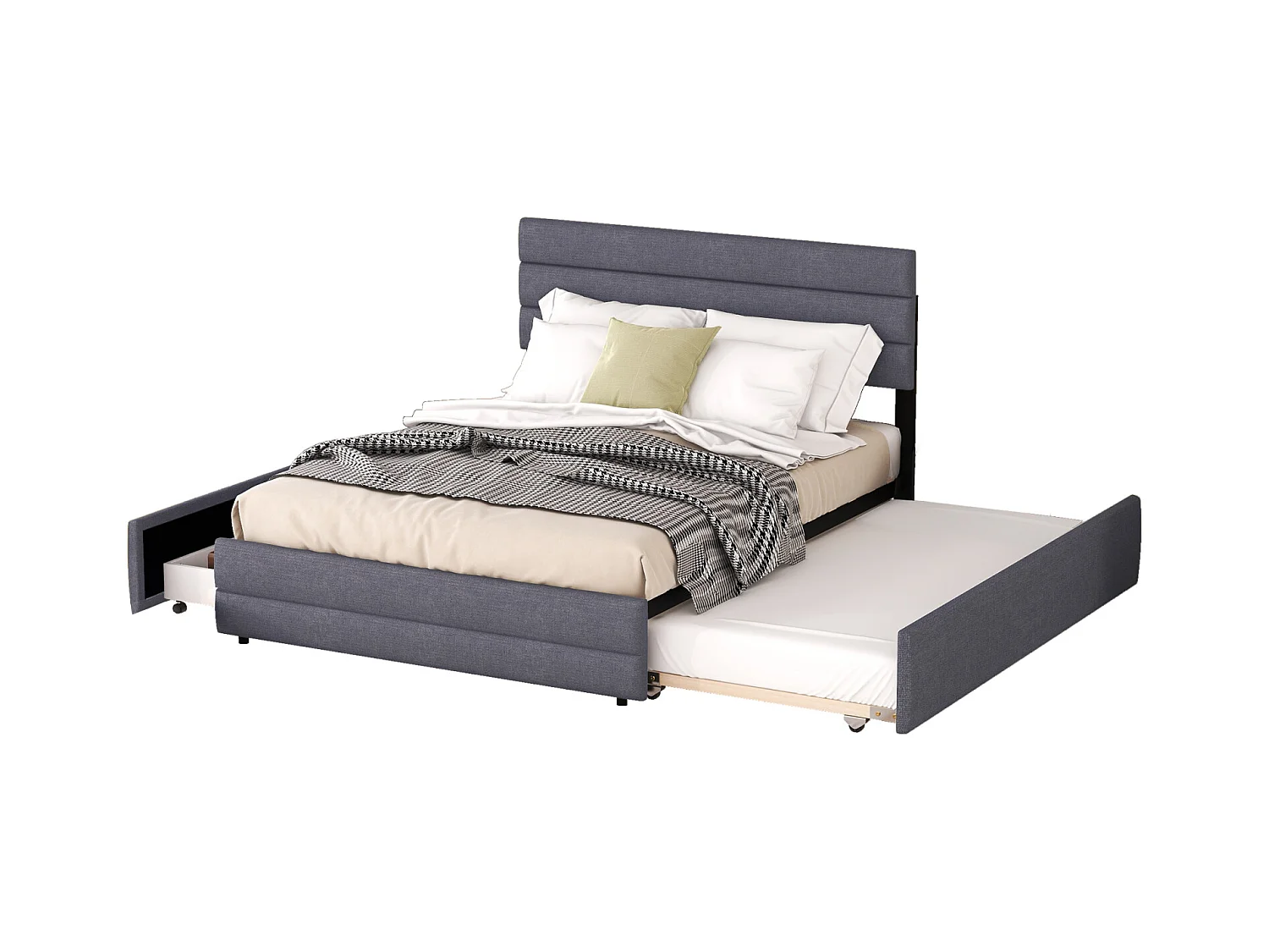 Plattformbett 140x200 cm grau für zwei Personen – Mit zwei Schubladen