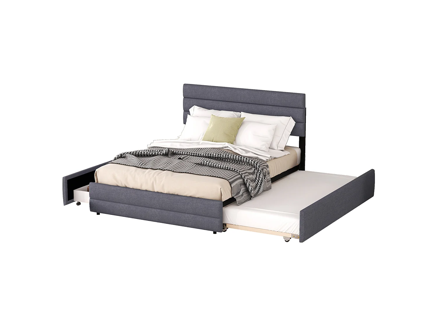 Lit plateforme 140x200 cm gris pour deux personnes – Avec deux tiroirs de rangement