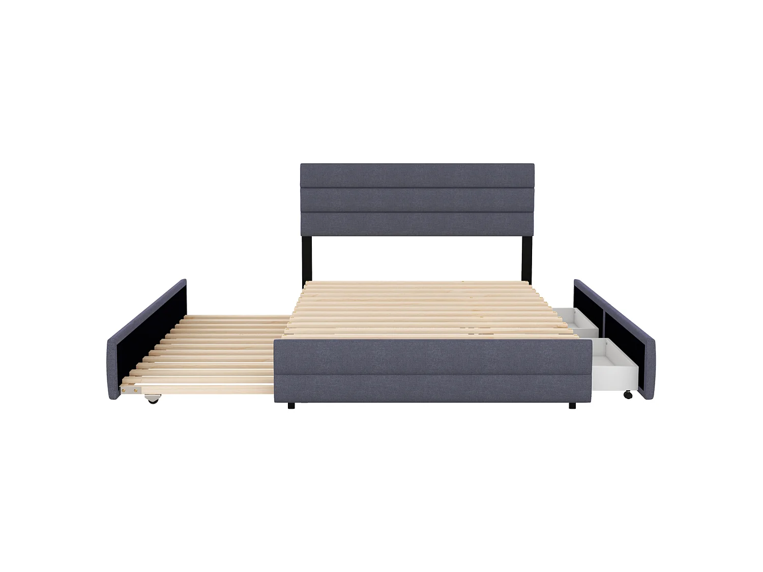 Lit plateforme 140x200 cm gris pour deux personnes – Avec deux tiroirs de rangement