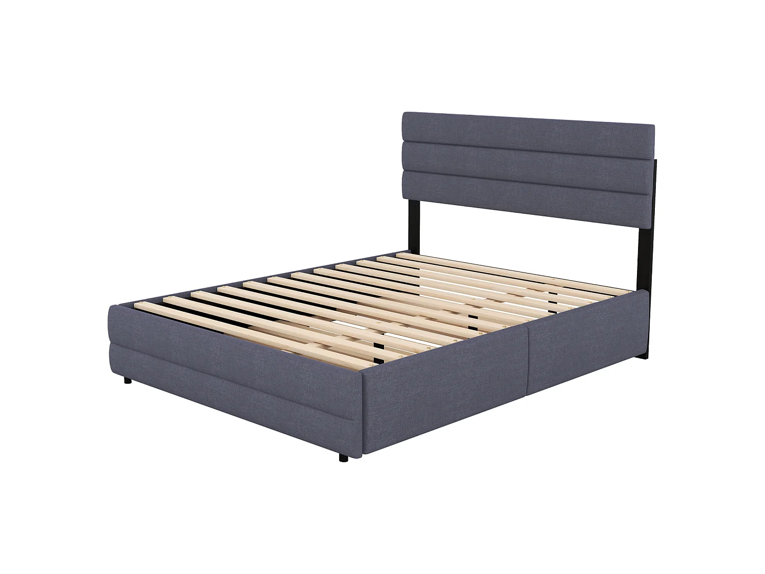 Lit plateforme 140x200 cm gris pour deux personnes – Avec deux tiroirs de rangement