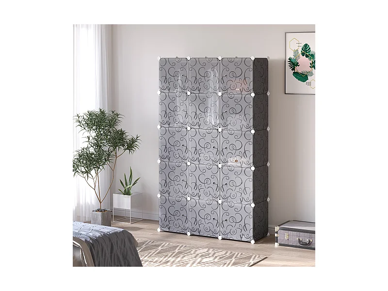 Sistema modular faça você mesmo com 2 cubos grandes e 9 pequenos - Sapateira e prateleiras para livros e brinquedos, preto