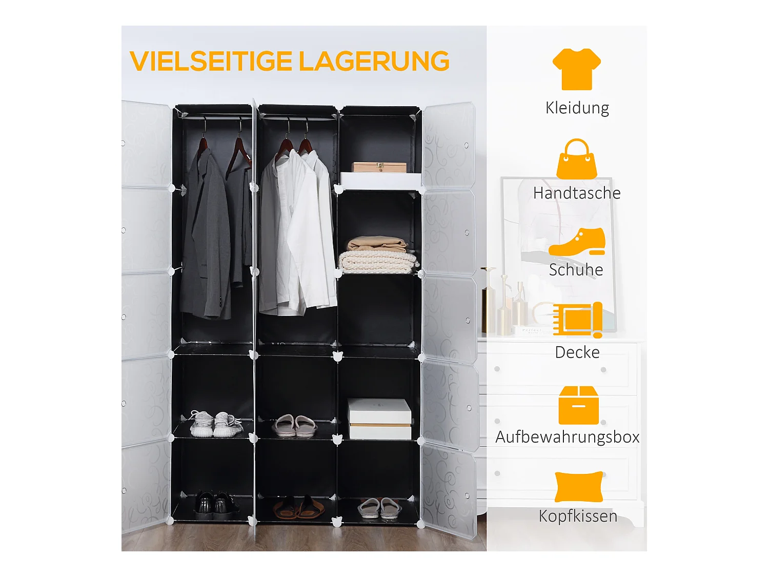 Système modulable DIY avec 2 grands et 9 petits cubes – Meuble à chaussures et étagères de rangement pour livres et jouets, noir