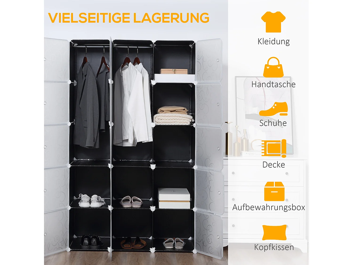 Sistema modular faça você mesmo com 2 cubos grandes e 9 pequenos - Sapateira e prateleiras para livros e brinquedos, preto