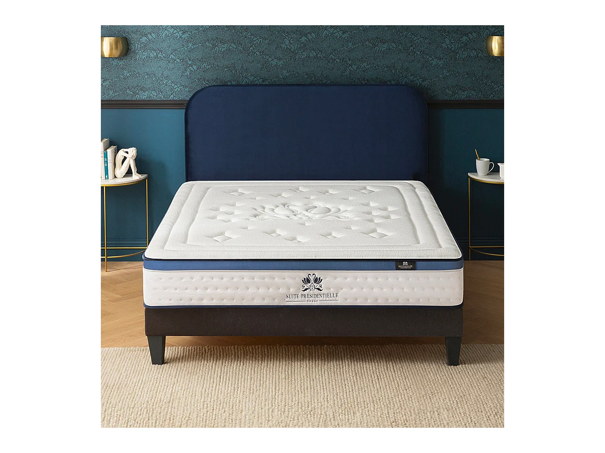 SUITE ETOILEE | Ensemble SUITE PRESIDENTIELLE 160x200 cm | Matelas Mémoire de forme + Sommier Bois