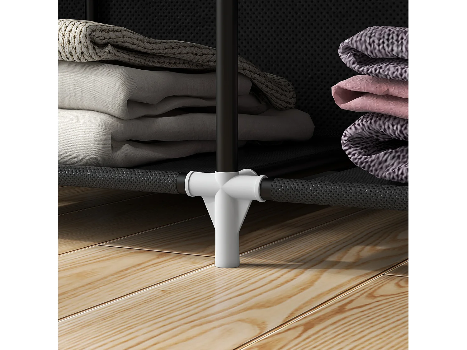 Armario plegable de tela negra con 8 estantes y barra para colgar ropa - 125 x 43 x 162,5 cm, práctico y ahorra espacio para dormitorio o pasillo.