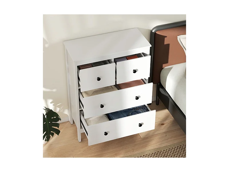 Commode 4 tiroirs pour vêtements et linge – Panneau de particules, blanc, pratique pour salon, chambre ou couloir
