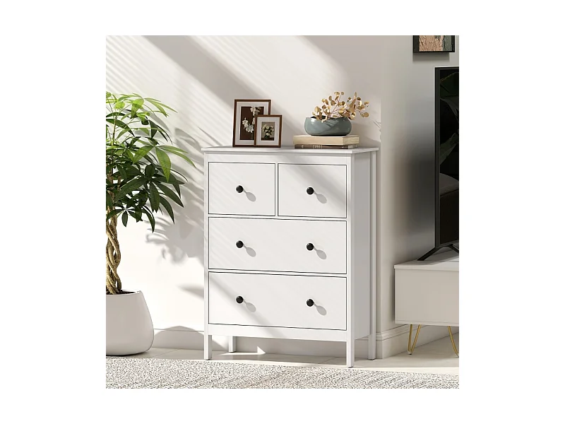 Commode 4 tiroirs pour vêtements et linge – Panneau de particules, blanc, pratique pour salon, chambre ou couloir