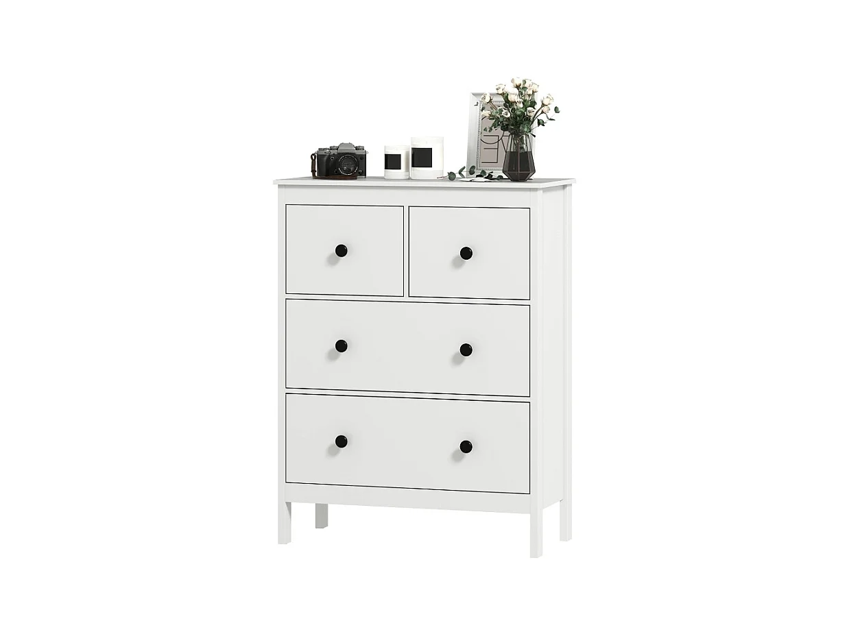 Commode 4 tiroirs pour vêtements et linge – Panneau de particules, blanc, pratique pour salon, chambre ou couloir