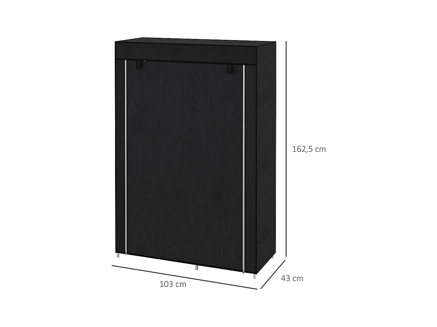 Armoire pliante en tissu noir avec 6 compartiments – 103 x 43 x 162,5 cm, pratique et gain de place pour chambre ou couloir