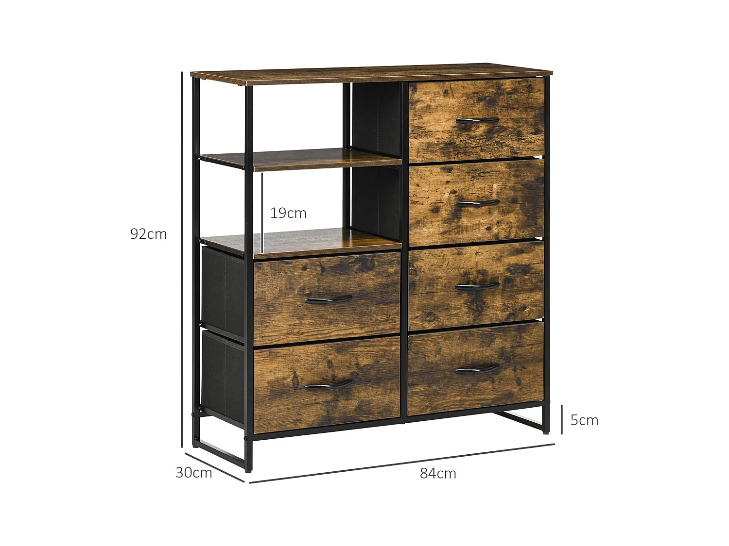 Commode/Sideboard avec 6 tiroirs en tissu pliables et 2 étagères, brun rustique, pratique pour salon et chambre