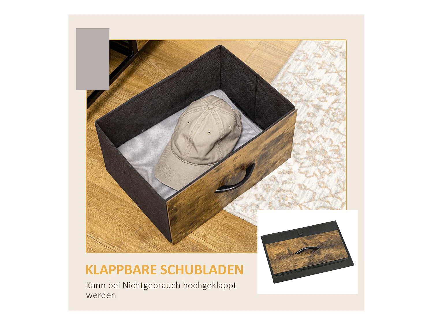 Commode/Sideboard avec 6 tiroirs en tissu pliables et 2 étagères, brun rustique, pratique pour salon et chambre