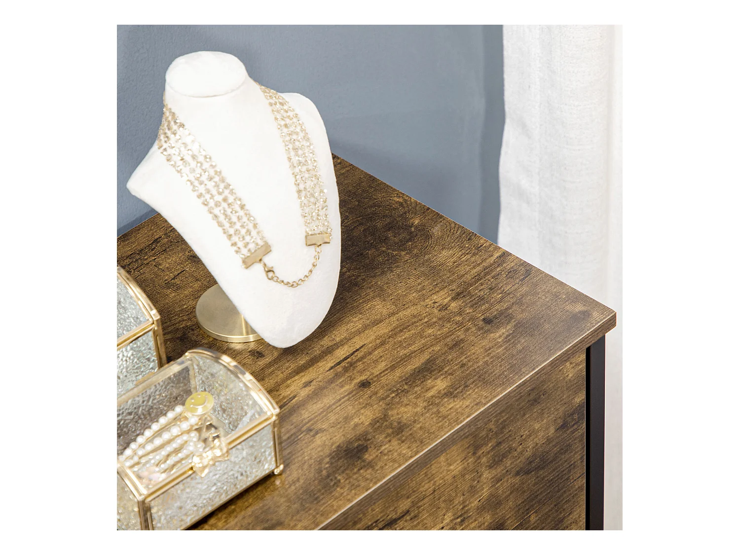 Commode/Sideboard avec 6 tiroirs en tissu pliables et 2 étagères, brun rustique, pratique pour salon et chambre