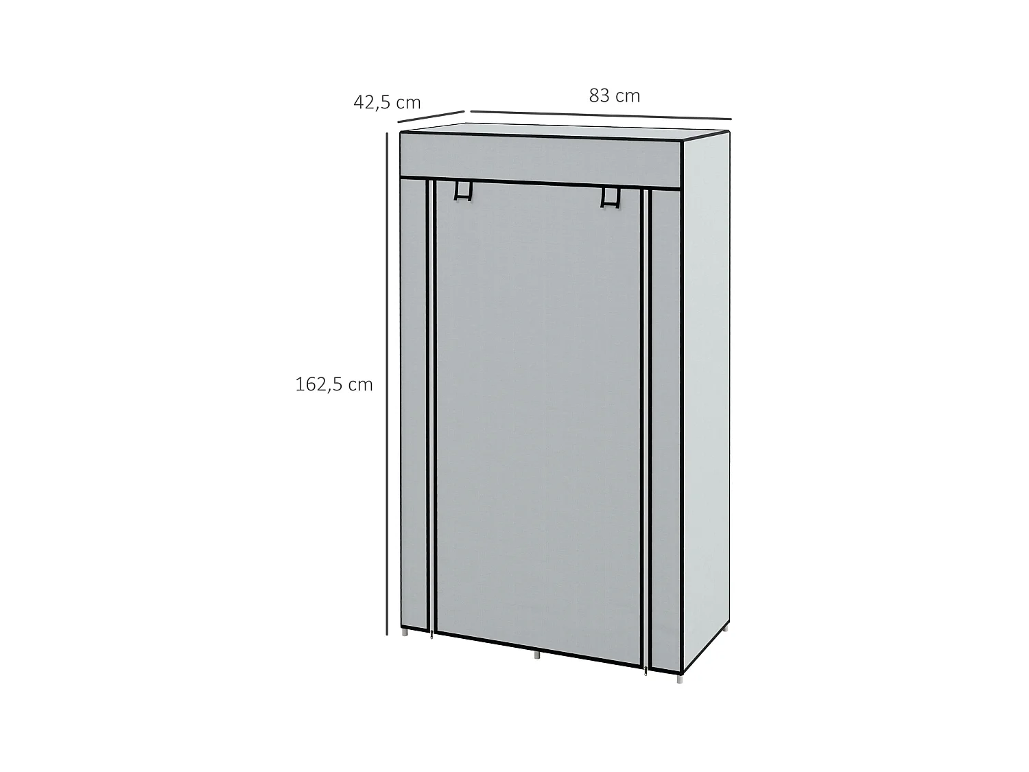 Armoire pliante en tissu gris clair – 5 compartiments avec tringle à vêtements et fermeture éclair, pratique et gain de place