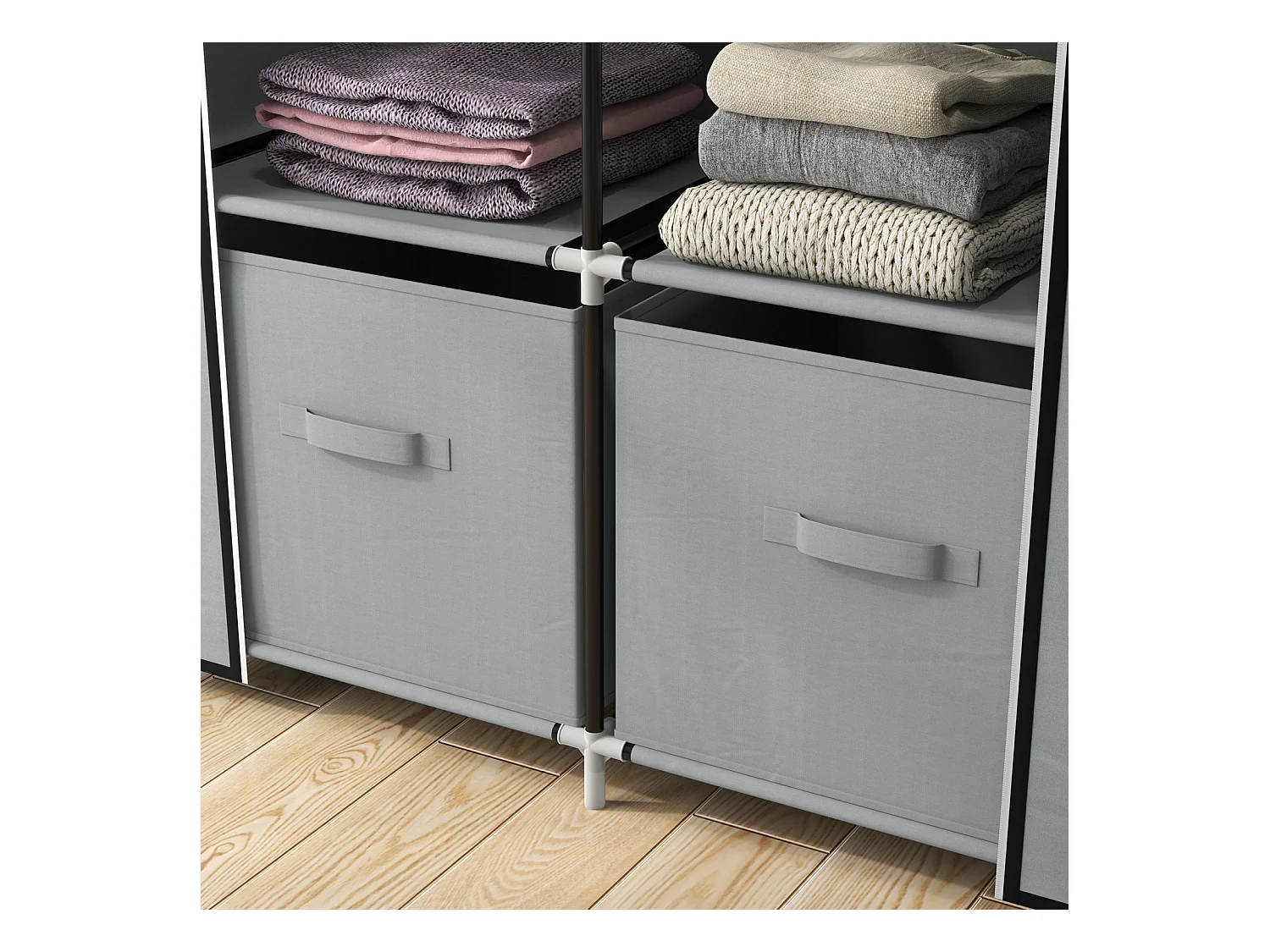 Armoire pliante en tissu gris clair – 5 compartiments avec tringle à vêtements et fermeture éclair, pratique et gain de place