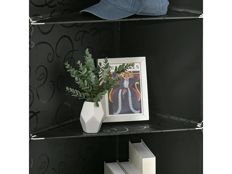 DIY modulair systeem met 16 vakken en 2 stangen – Opbergmeubel voor kleding en schoenen, zwart, 145 x 46 x 162 cm