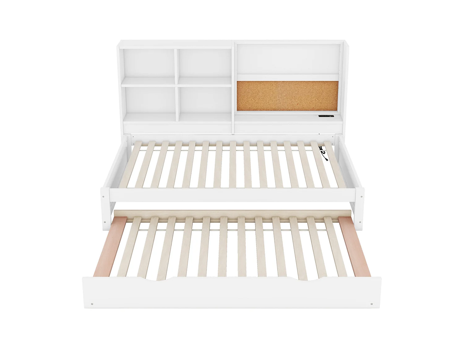 Witte slaapbank 90x200 cm met uitschuifbaar bed, USB-aansluiting, dienblad en diverse opbergruimtes