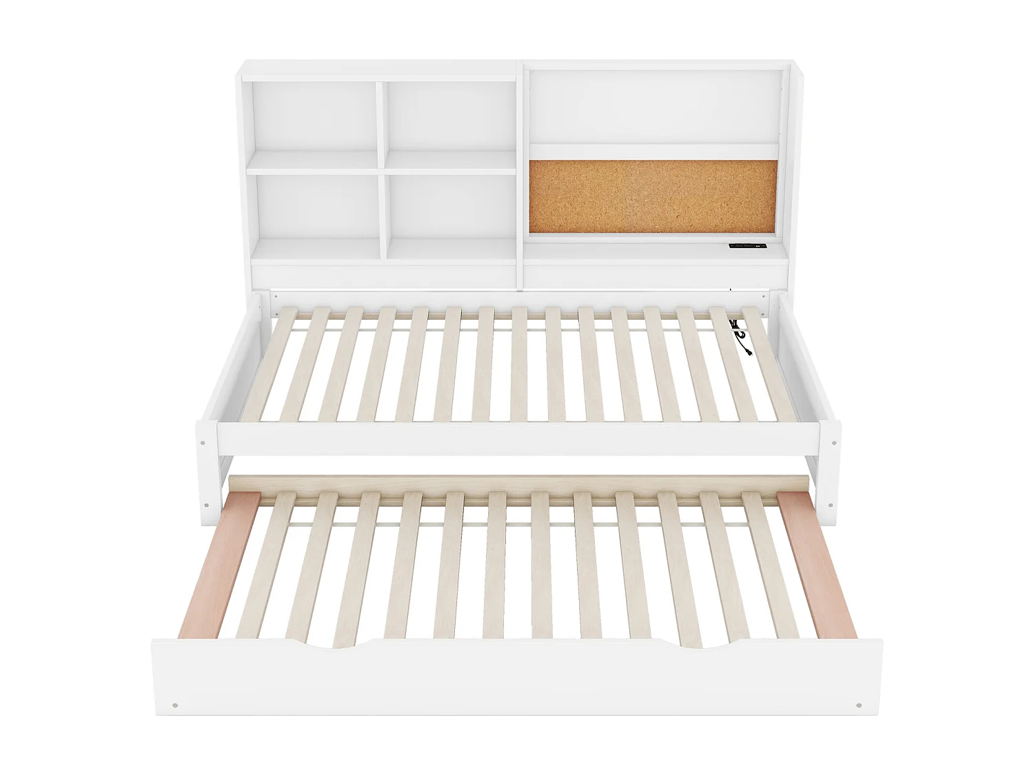 Witte slaapbank 90x200 cm met uitschuifbaar bed, USB-aansluiting, dienblad en diverse opbergruimtes