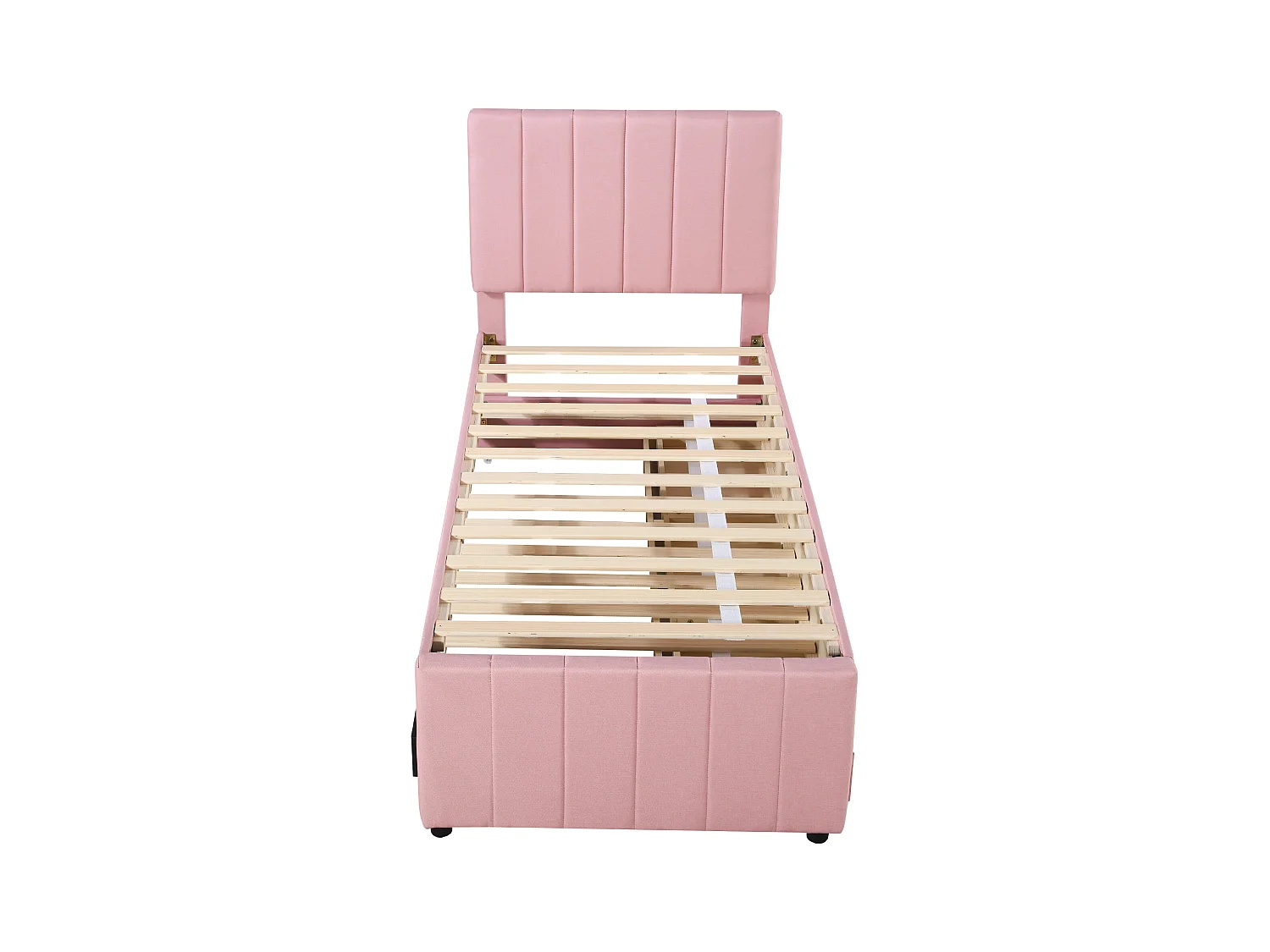 Lit enfant 90x200 cm en tissu rose avec lit gigogne et tiroirs – Revêtement doux, lit simple multifonction