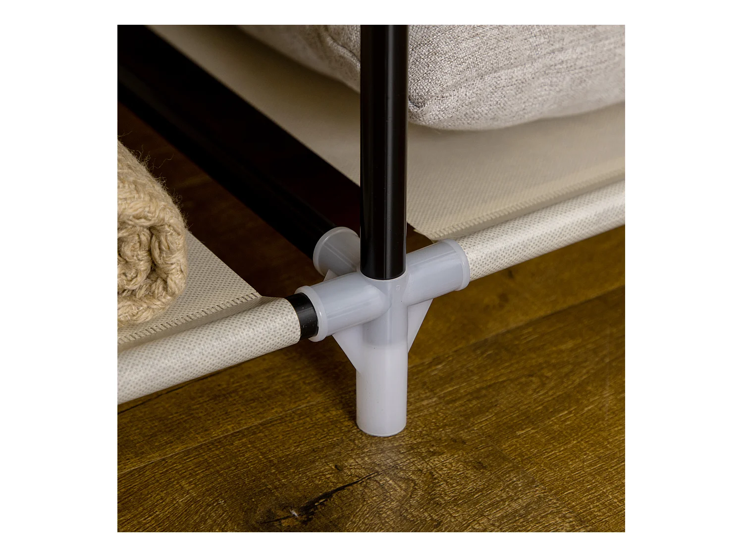 Armoire pliante en tissu beige avec 8 étagères et tringles à vêtements, 125 x 43 x 162,5 cm, pratique et gain de place pour chambre ou couloir