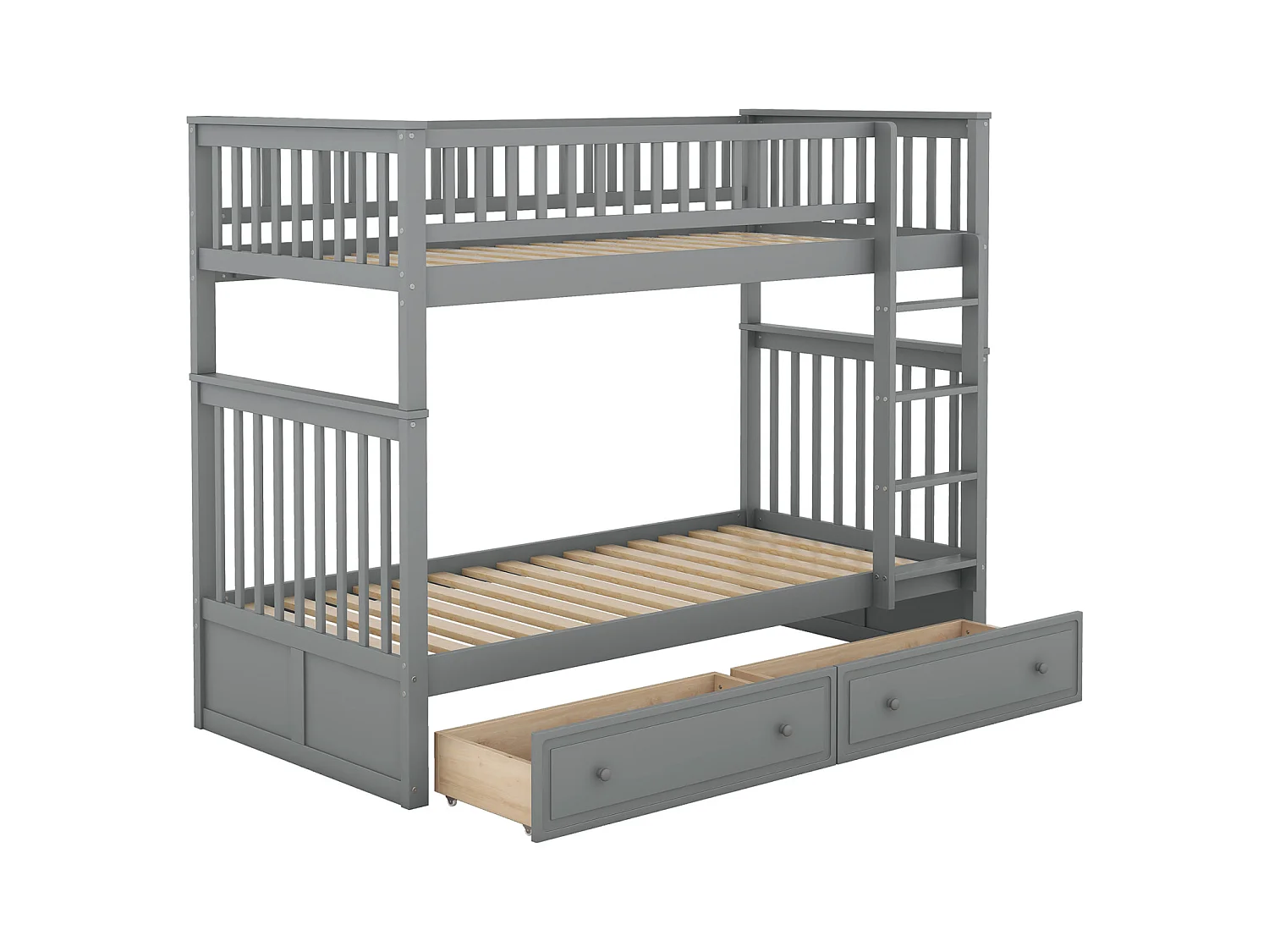 Litera funcional de 90x200 cm en madera gris – Con cajones y convertible en cama, para niños