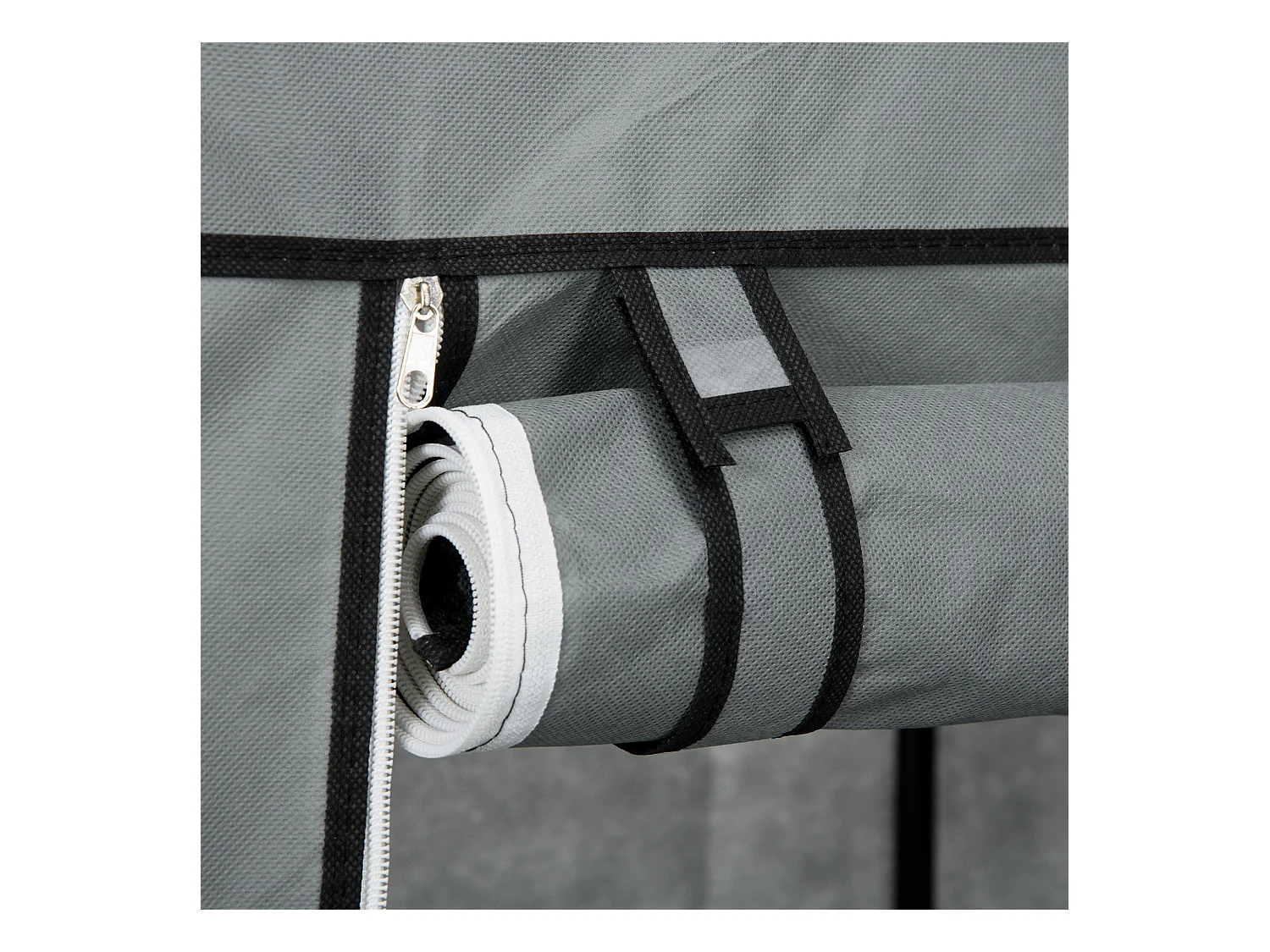 Armoire pliante en tissu gris foncé avec tiroirs, tringle et fermeture éclair – pratique et gain de place pour chambre ou couloir