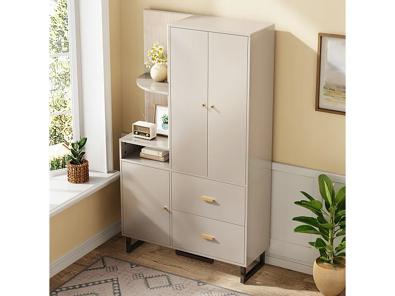 Armário compacto para entrada e corredor com painéis acolchoados e porta-sapatos - 110 x 186 x 38 cm, prático e elegante