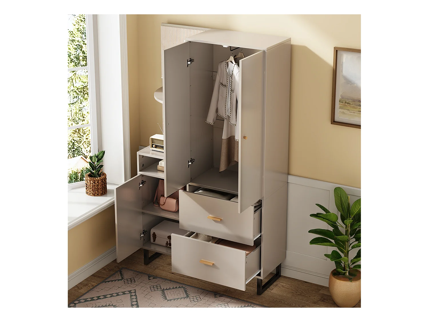 Armoire compacte pour entrée et couloir avec panneaux rembourrés et rangement chaussures – 110 x 186 x 38 cm, pratique et élégant