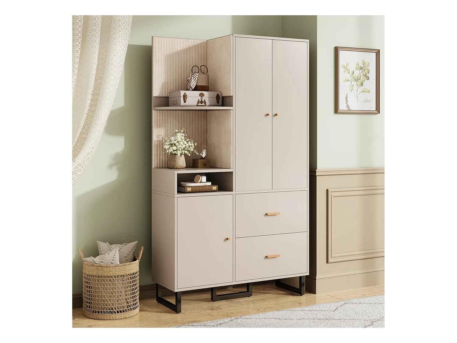 Armoire compacte pour entrée et couloir avec panneaux rembourrés et rangement chaussures – 110 x 186 x 38 cm, pratique et élégant