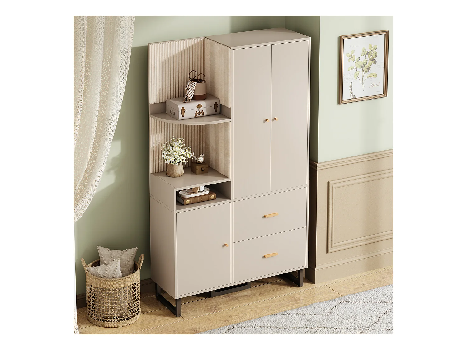 Armoire compacte pour entrée et couloir avec panneaux rembourrés et rangement chaussures – 110 x 186 x 38 cm, pratique et élégant