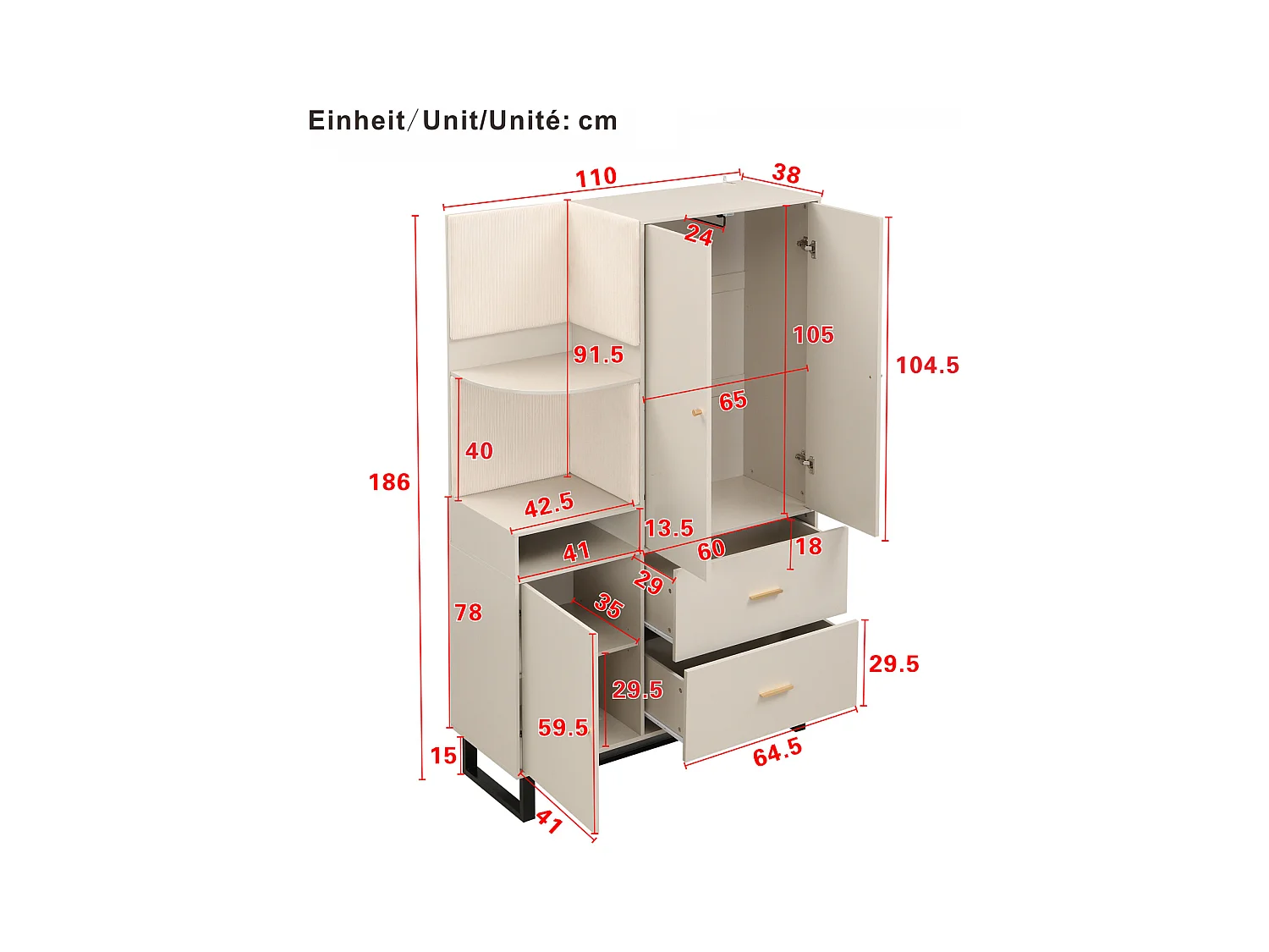 Armoire compacte pour entrée et couloir avec panneaux rembourrés et rangement chaussures – 110 x 186 x 38 cm, pratique et élégant