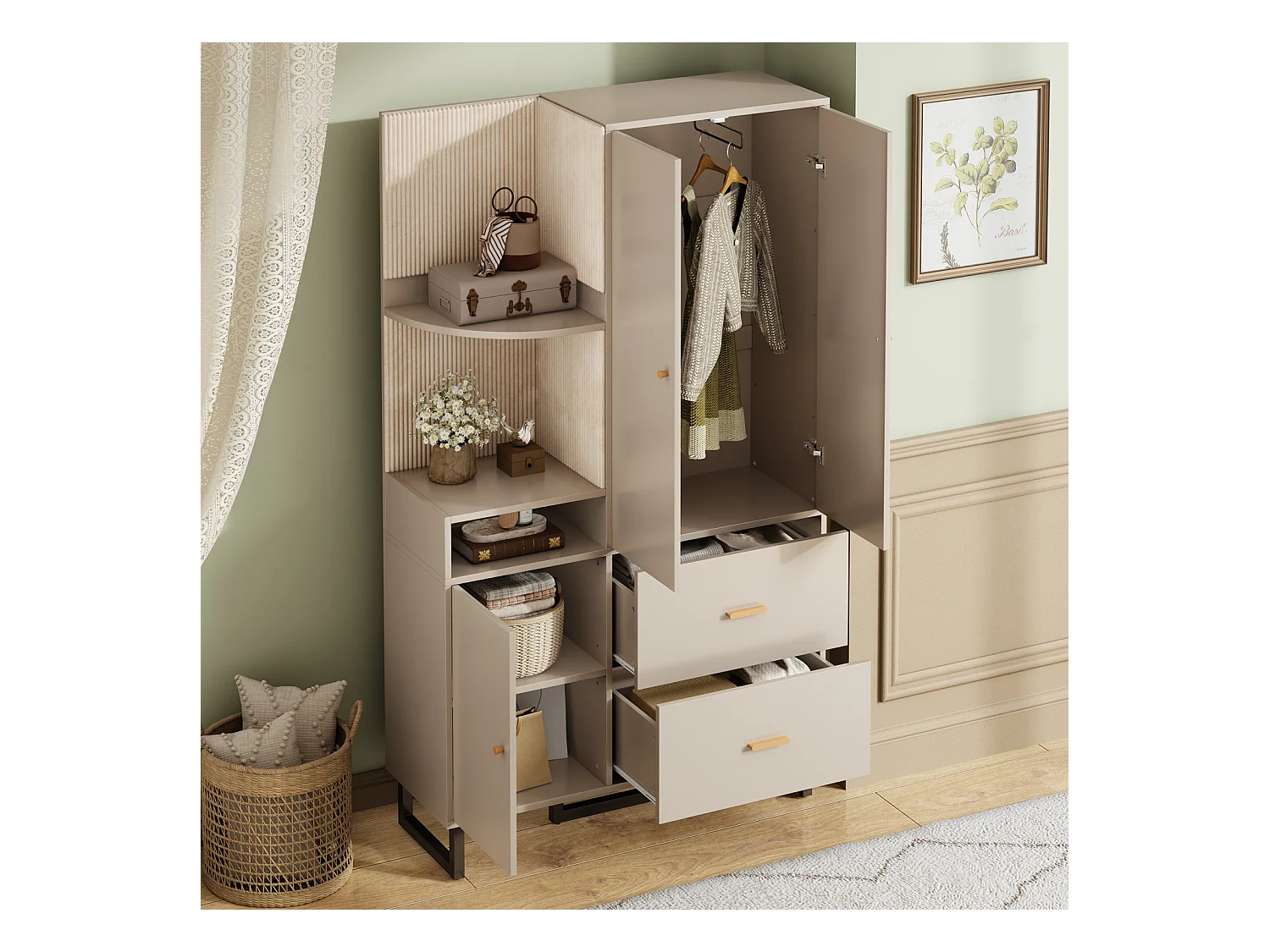 Armoire compacte pour entrée et couloir avec panneaux rembourrés et rangement chaussures – 110 x 186 x 38 cm, pratique et élégant