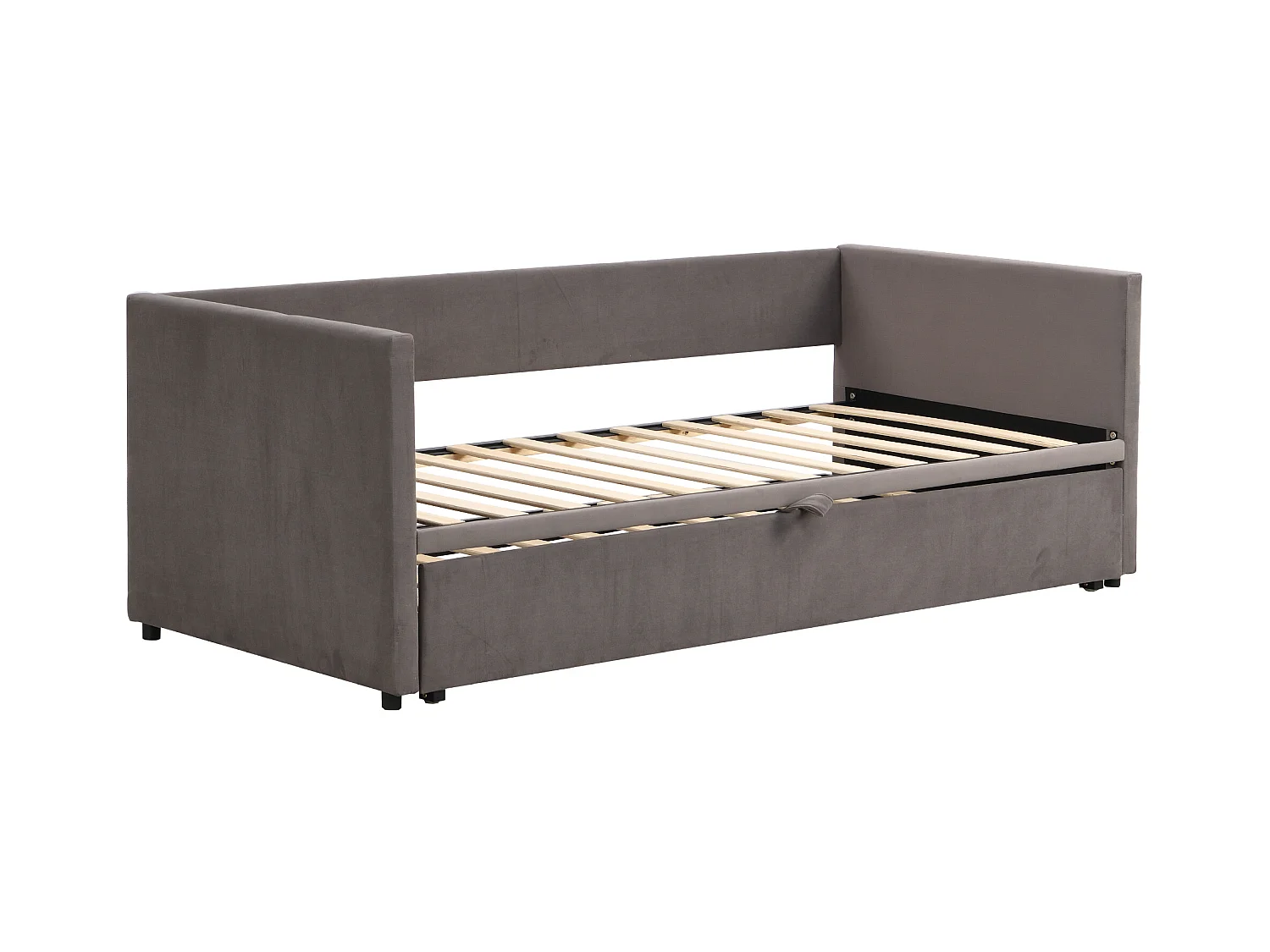 Schlafsofa 90/180x200 cm in Samt grau – Ausziehbett mit Lattenrost, komfortables Multifunktionsbett
