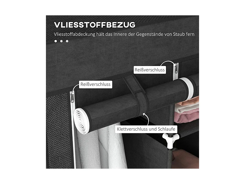 Armoire pliante en tissu avec 3 tiroirs – Noir, 125 x 43 x 162,5 cm, pratique et gain de place pour chambre ou salon